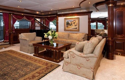 The main salon and interior styling of luxury yacht TITANIA