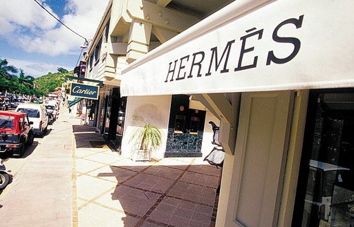 Designer store fronts in Gustavia on St Barts Island in the Caribbean