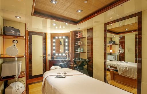 Beauty treatment room on board charter yacht ARBEMA