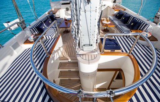 sundeck with ample sunpads on board sailing yacht ELLEN