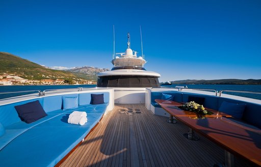 wraparound decks lead to secluded lounge area on foredeck aboard charter yacht SPIRIT 