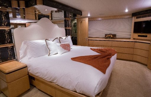 The master cabin on board luxury yacht Kelly Anne