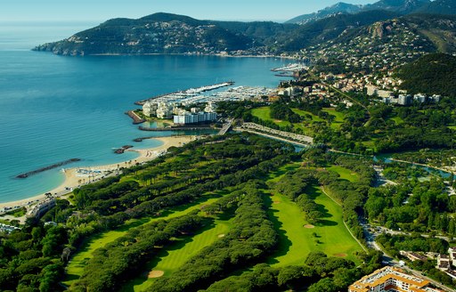 Breath taking aerial view of Golfe de Cannes-Mandelieu, French Riviera
