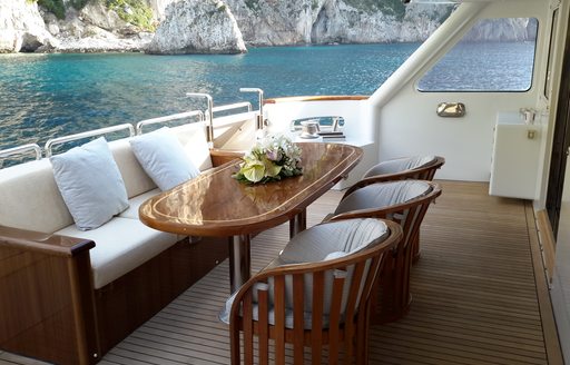seating area on main deck aft of superyacht LADYSHIP 