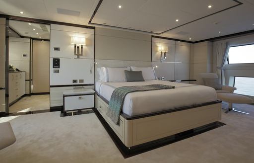 tranquil master suite with neutral colour scheme on board charter yacht SKYLER 