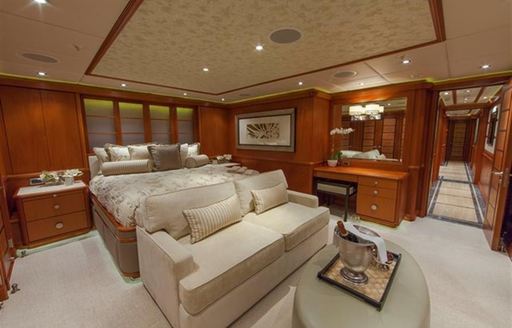Superyacht Skyfall's master suite is very spacious