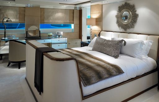Luxurious master stateroom on board charter yacht M/Y NATORI