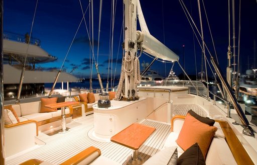 Relaxed outdoor seating in the nigh breeze on board SILENCIO