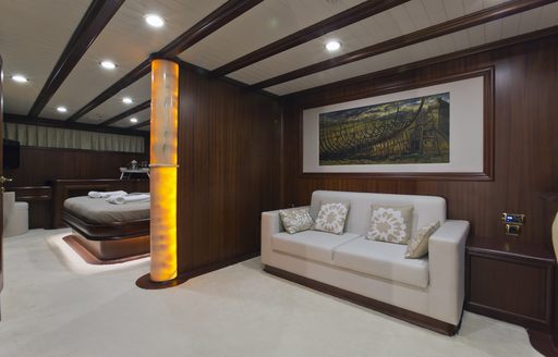 lounge in master suite on board charter yacht REGINA