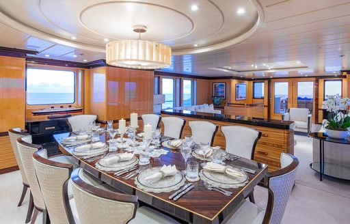 Formal dining area onboard charter yacht NITA K II