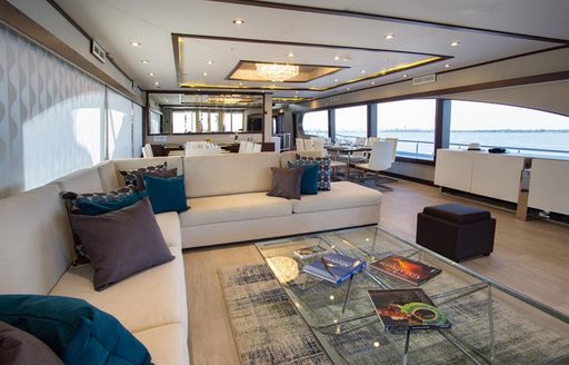 Elegant interior area on motor yacht Grand Daphne