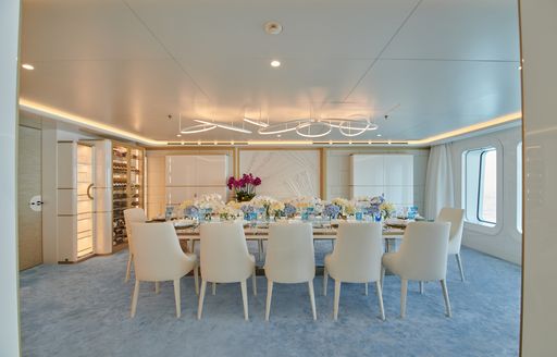Formal dining on board charter yacht CORAL OCEAN