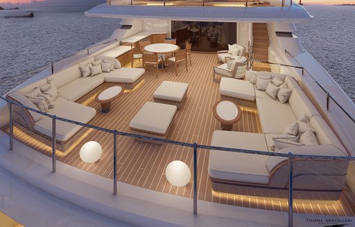 the inviting and spacious social hub on charter yacht scorpion located on the upper deck aft