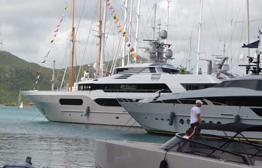 Yachts moored at the Antigua Charter Yacht Show