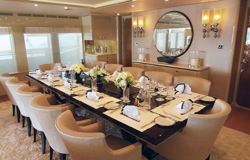 Elegant dining room on board charter yacht 'Lady Dee'