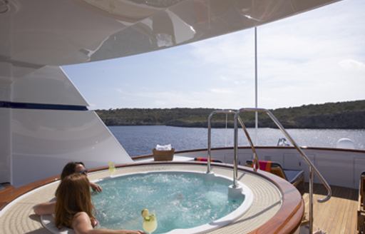 Sun deck jacuzzi on motor yacht TELEOST