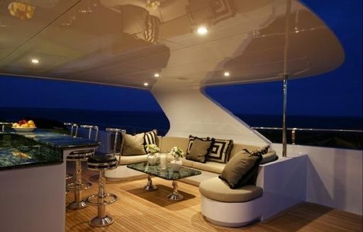 cocktail lounge and bar on board sundeck of superyacht ‘Top Five’ 