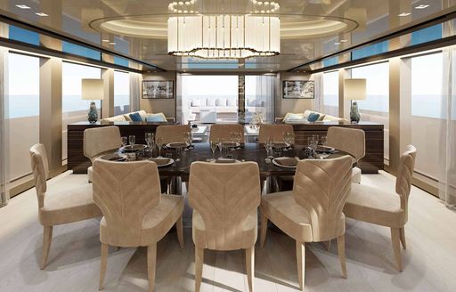 Formal dining on board charter yacht SABBATICAL