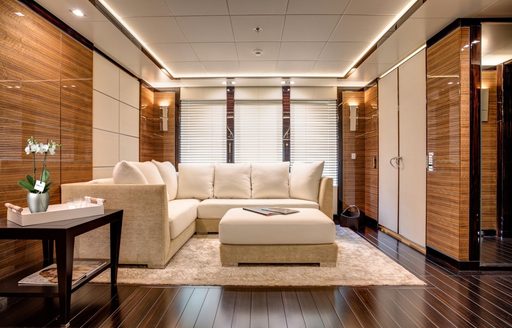 intimate lounge area aboard motor yacht ‘Party Girl’ 