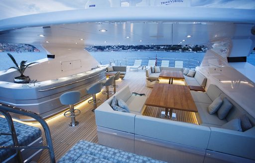 sundeck with bar and lounging area on board superyacht BLUSH