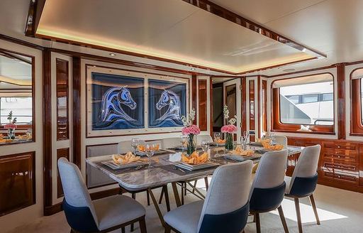 luxurious dining area onboard Benetti yacht DXB
