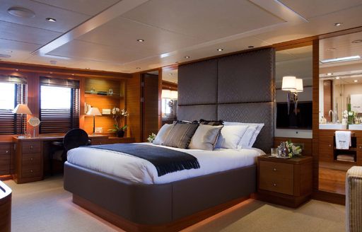 Main suite on board motor yacht Shake N Bake after refit