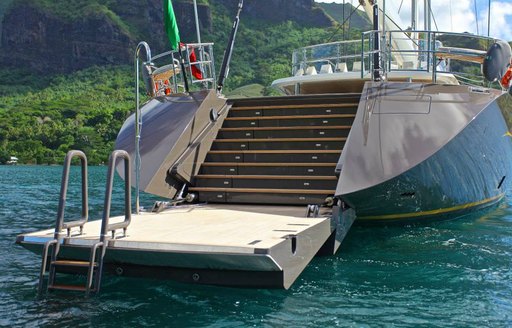 Overview of the swim platform onboard charter yacht OHANA
