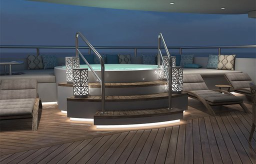 steps lead up the spa pool on the sundeck of superyacht ELITE 