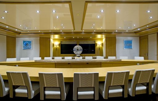 larger dining salon with 24-seater table aboard luxury yacht ‘Indian Empress’ 