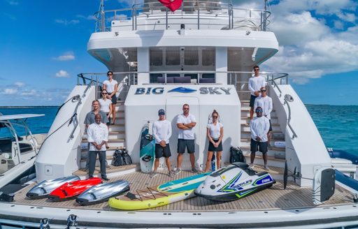 the water toys on the swimming platform of a superyacht with the crew ready to help