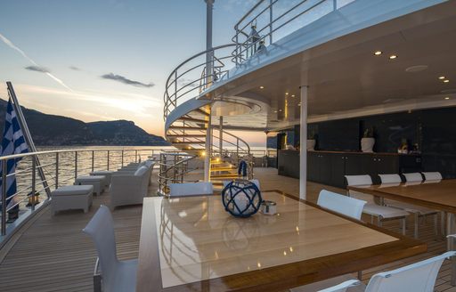 Exterior deck areas on luxury yacht SERENITY