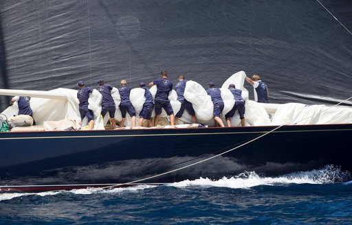 crew get to work on a yacht during Superyacht Cup Palma 2018 