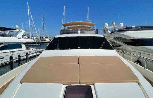 Overview of a sunpad on the bow onboard charter yacht ORLANDO L