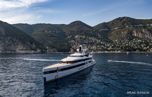 Superyacht Lady S at anchor in the Mediterranean