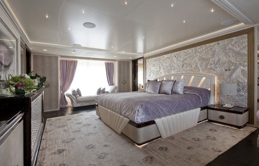 tranquil master suite with art deco touches on board superyacht SCORPION 