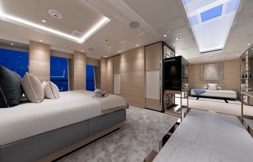SAMURAI owner's suite, with skylight panels and sumptuous bed