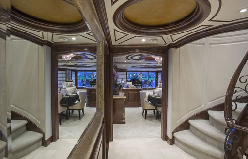 Refitted foyer on board motor yacht Bacchus 