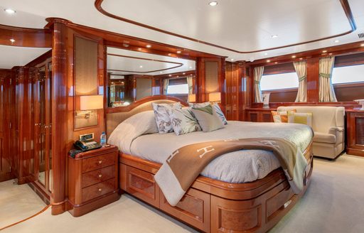 luxury charter yacht bedroom interior onboard yacht DXB