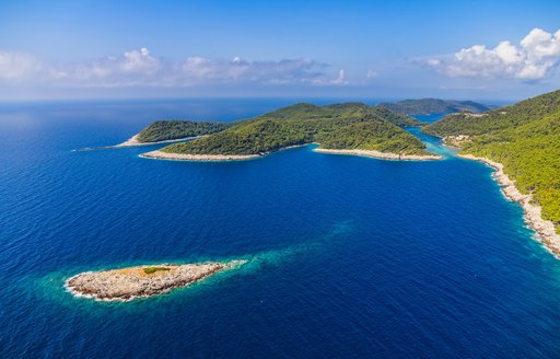Aerial helicopter shoot of National park on island Mljet, Dubrovnik archipelago, Croatia