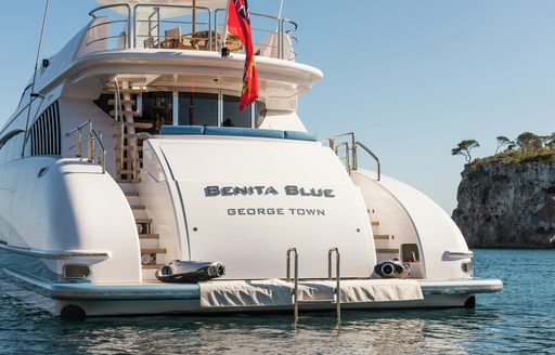 superyacht benita blue swim platform with water toys