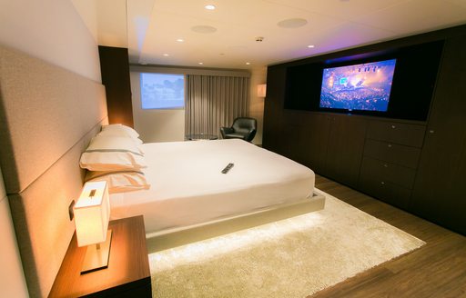 master suite with floating bed on board motor yacht SAHANA 
