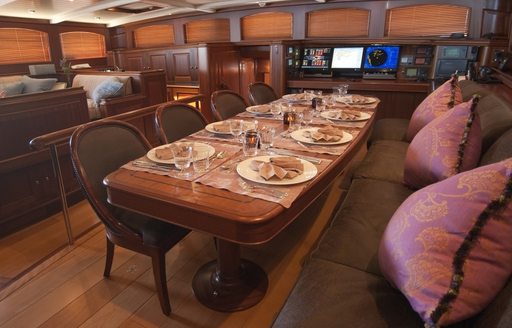 dining table for 12 in deckhouse of luxury yacht ATHOS 