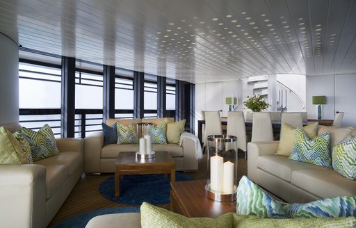 light and contemporary main salon on board motor yacht ‘Ocean Emerald’ 