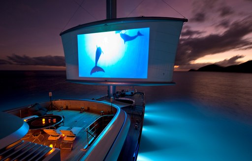 alfresco cinema set up on board sailing yacht ‘Maltese Falcon’ 