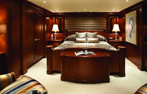 bedroom interior onboard luxury superyacht