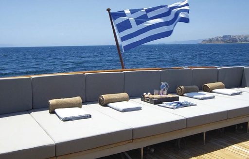 Seating at the aft deck of luxury yacht XIPHIAS