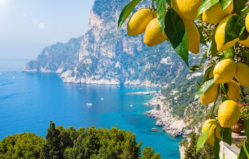 Capri in Italy with lemons in the foreground