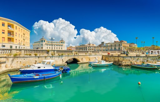 Scenic view of Ortygia (Ortigia), Syracuse, Italy. Cityscape of the famous historical place on Sicily