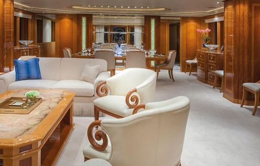 Main salon with plush seating on board superyacht GIGI