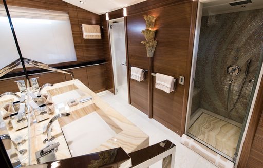 his and hers sink and mosaic in bathroom aboard superyacht ‘Silver Wind’ 